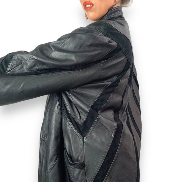 ❌SOLD❌Vintage MILAN LEATHERWEAR long black leather and suede jacket - Picture 3 of 13